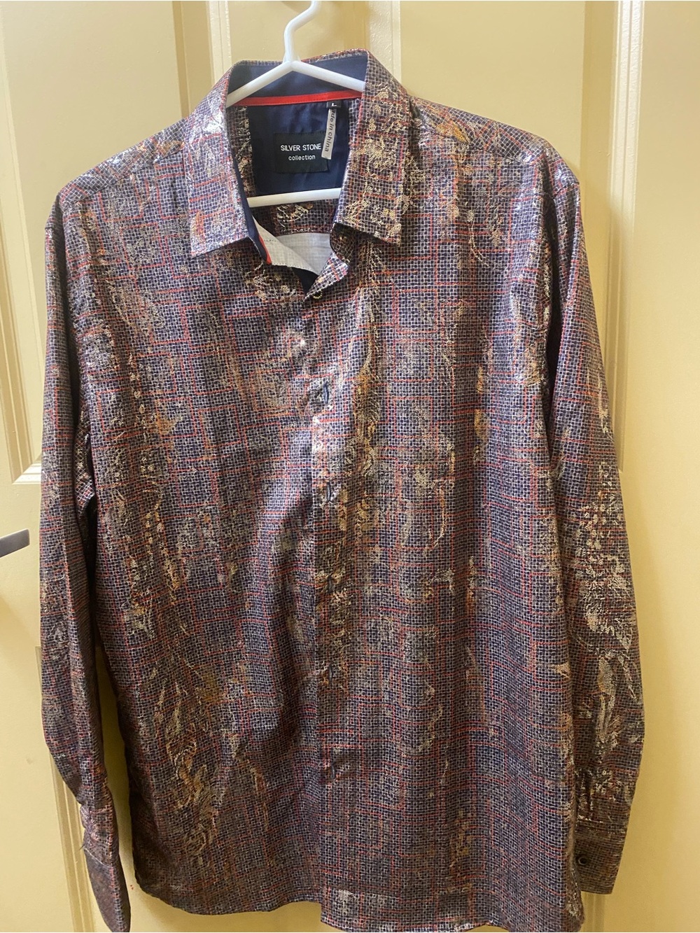Silver Stone Men’s Red Multi-Pattern Long Sleeve Button-Down Shirt